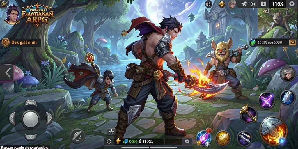 Tampilan gameplay 116X yang menampilkan pertarungan seru di dunia fantasi.
