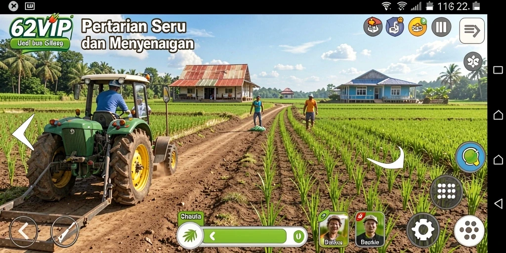 Screenshot gameplay 62VIP yang menunjukkan kebun yang rimbun dan berwarna-warni.