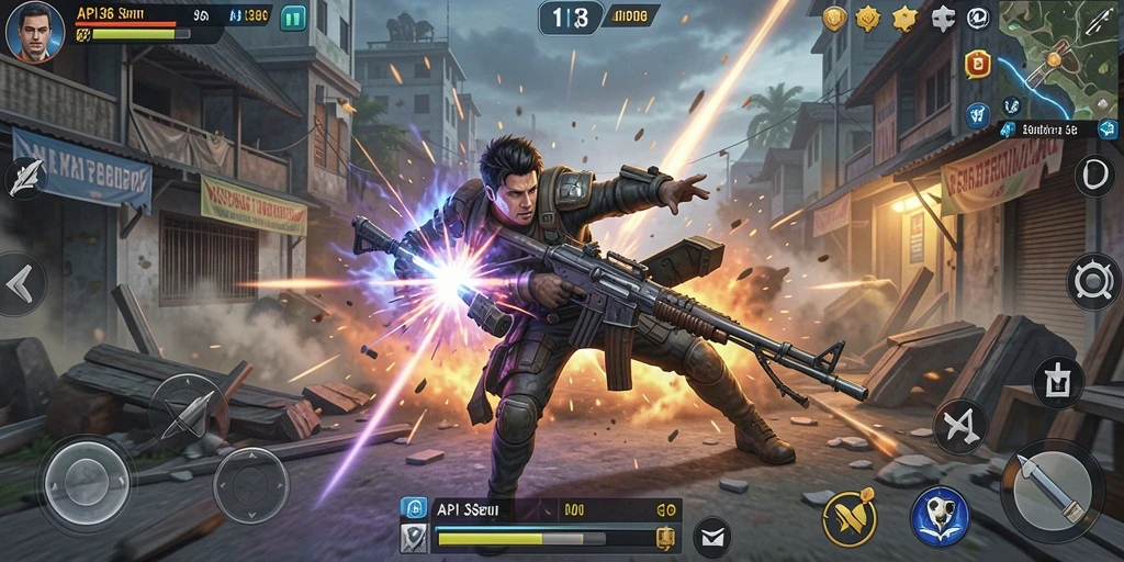 Screenshot menunjukkan karakter utama bertarung di arena yang menegangkan.