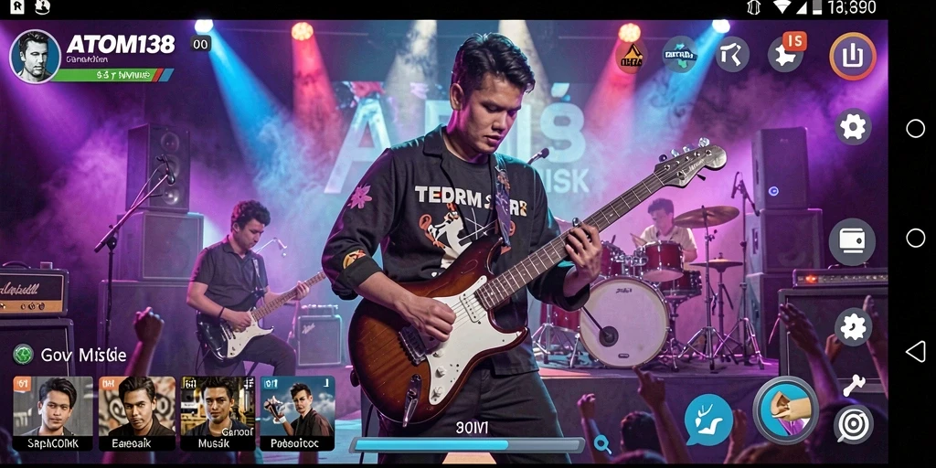 Screenshot ATOM138 yang menampilkan gameplay menarik dengan musik seru.