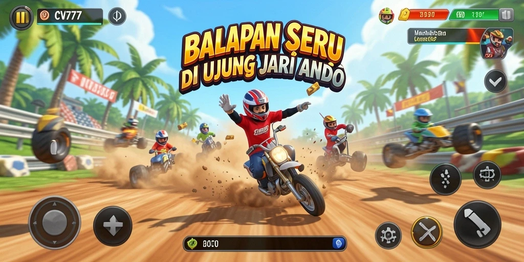 Screenshot gameplay CV777 menunjukkan aksi balapan yang mendebarkan dan menegangkan.