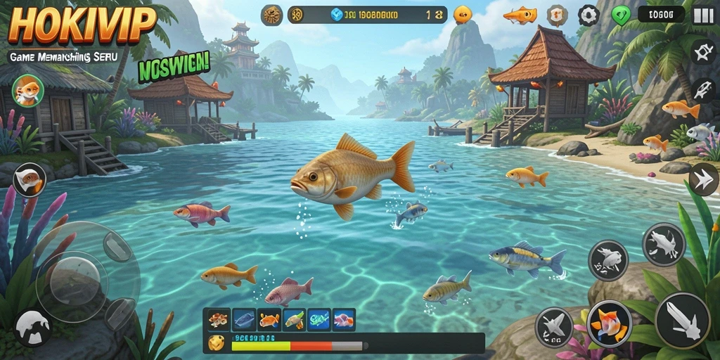 Tampilan gameplay seru dari HOKIVIP yang menampilkan aksi memancing.