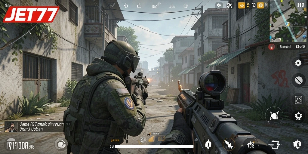 Gameplay <strong>JET77</strong> menunjukkan aksi pertempuran yang mendebarkan dan grafis yang sangat mengesankan.