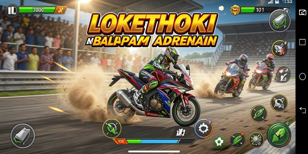 Screenshot gameplay LOKETHOKI menampilkan aksi seru balapan motor.