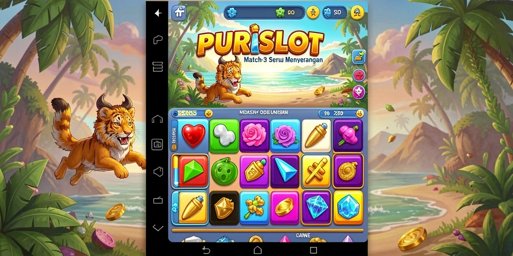 Tampilan gameplay Match-3 yang seru dan menantang di PURISLOT.