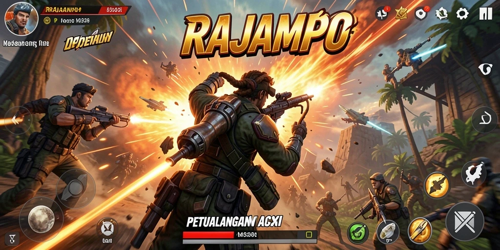 Gameplay mendebarkan dalam RAJAMPO yang penuh aksi.