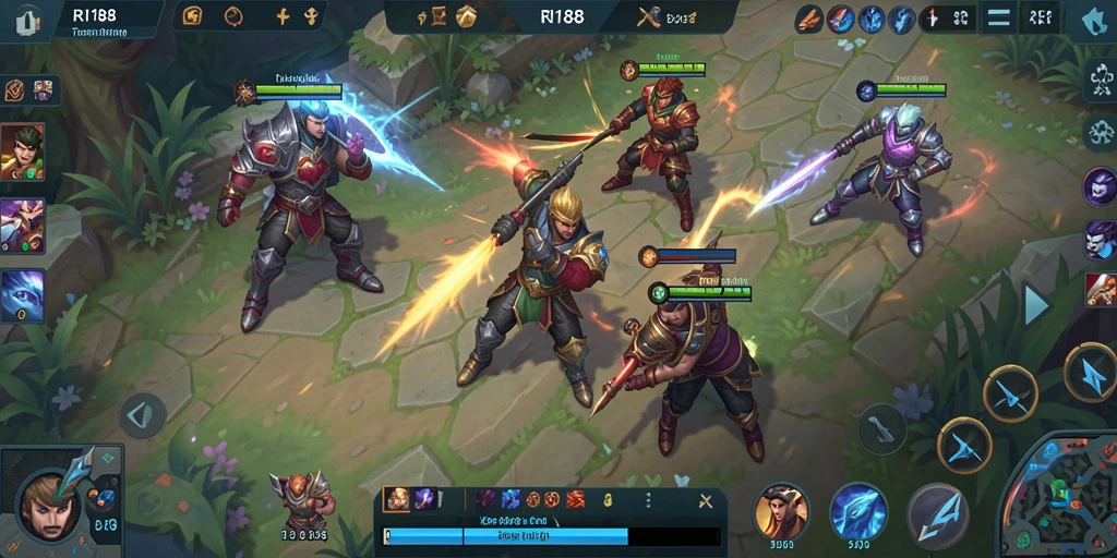 Screenshot utama RI188 menampilkan aksi seru di arena pertempuran MOBA.