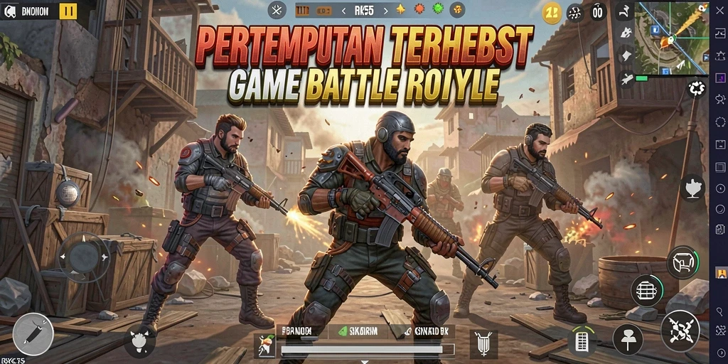 Tampilan gameplay mendebarkan dalam RK55 yang penuh aksi Battle Royale.
