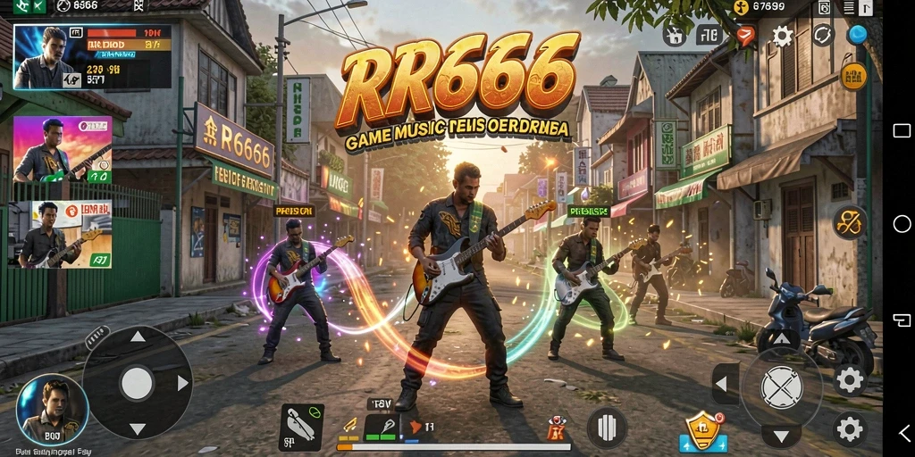 Tampilan screenshot utama RR666 yang menunjukkan gameplay seru musik.