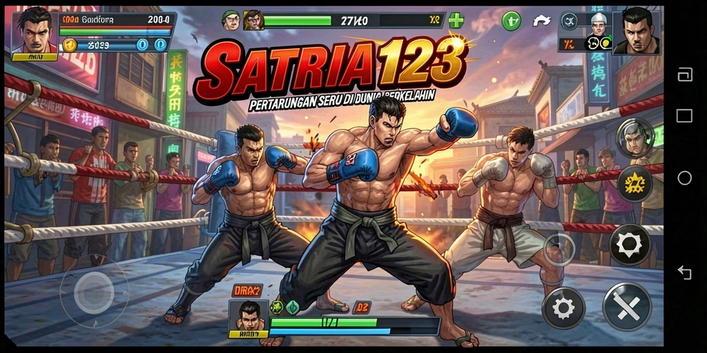 Screenshot SATRIA123 menampilkan aksi pertarungan yang mendebarkan dan karakter yang dinamis.