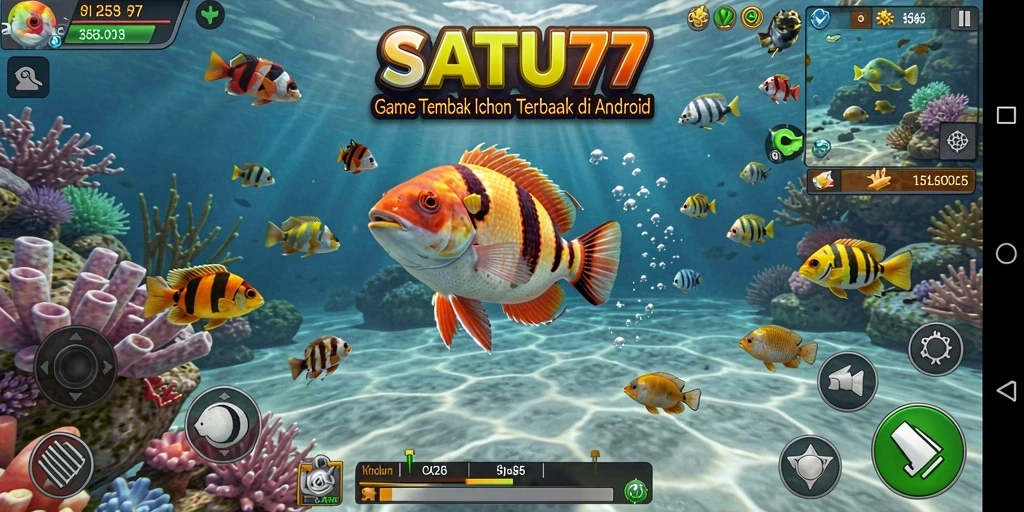 Tampilan gameplay SATU77 dengan ikan yang beragam dan grafis menawan.