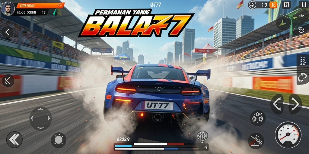 Tampilan gameplay menegangkan dalam UT77 dengan aksi balap cepat.