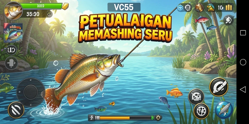 Gameplay VC55 yang seru dengan pengalaman memancing menantang.