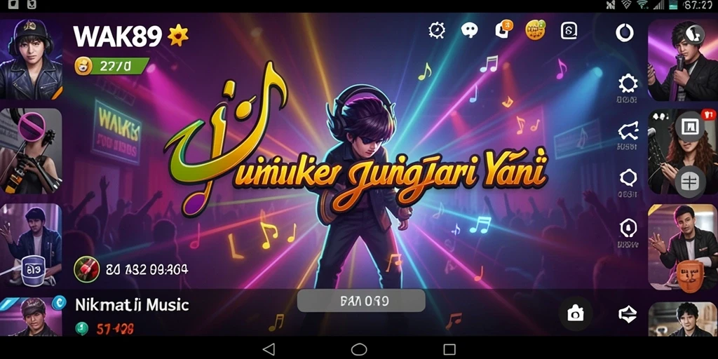 Tangkapan layar permainan WAK89 yang menampilkan antarmuka musik yang menarik.